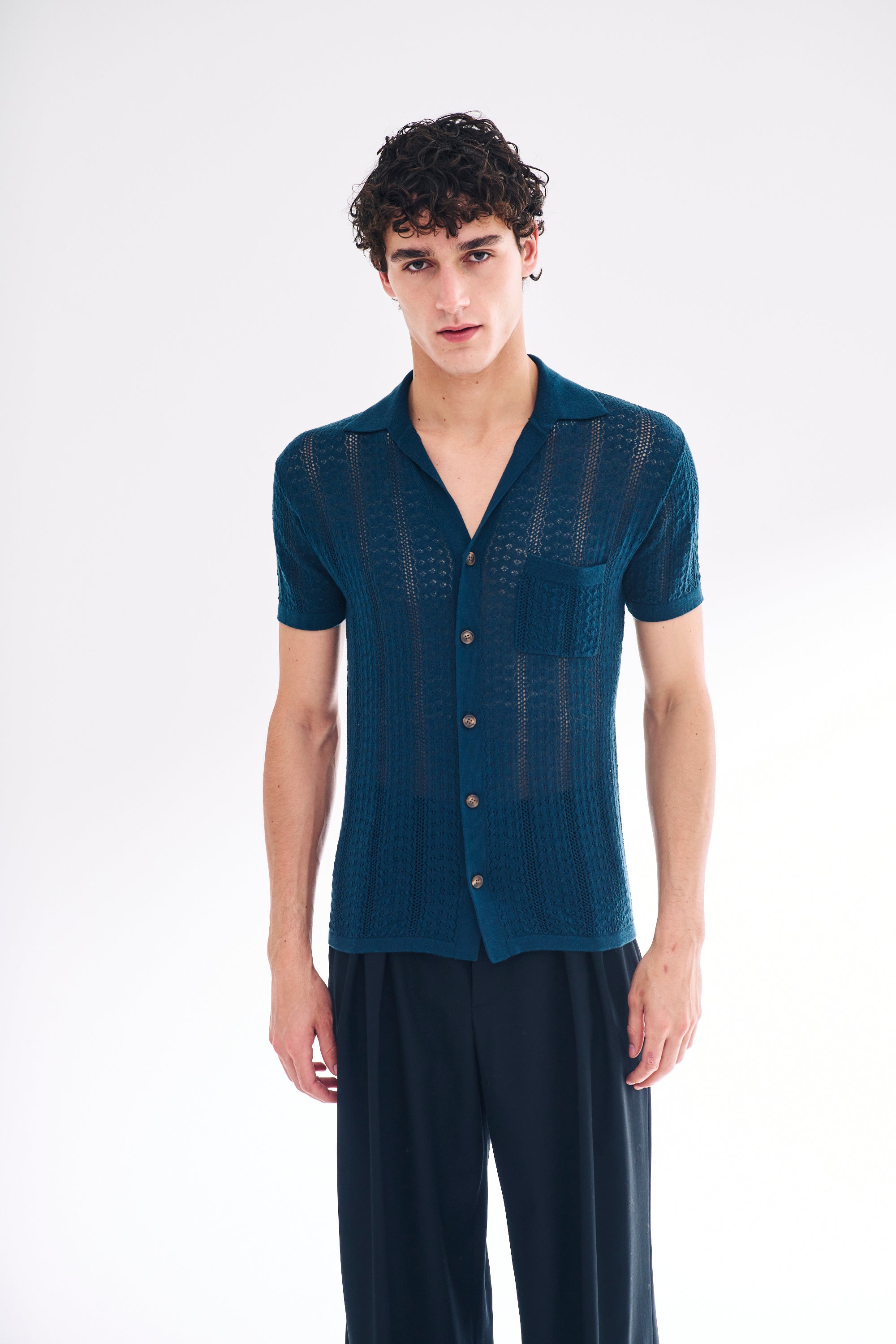 Guys Open Front Sheer Mesh Shirt