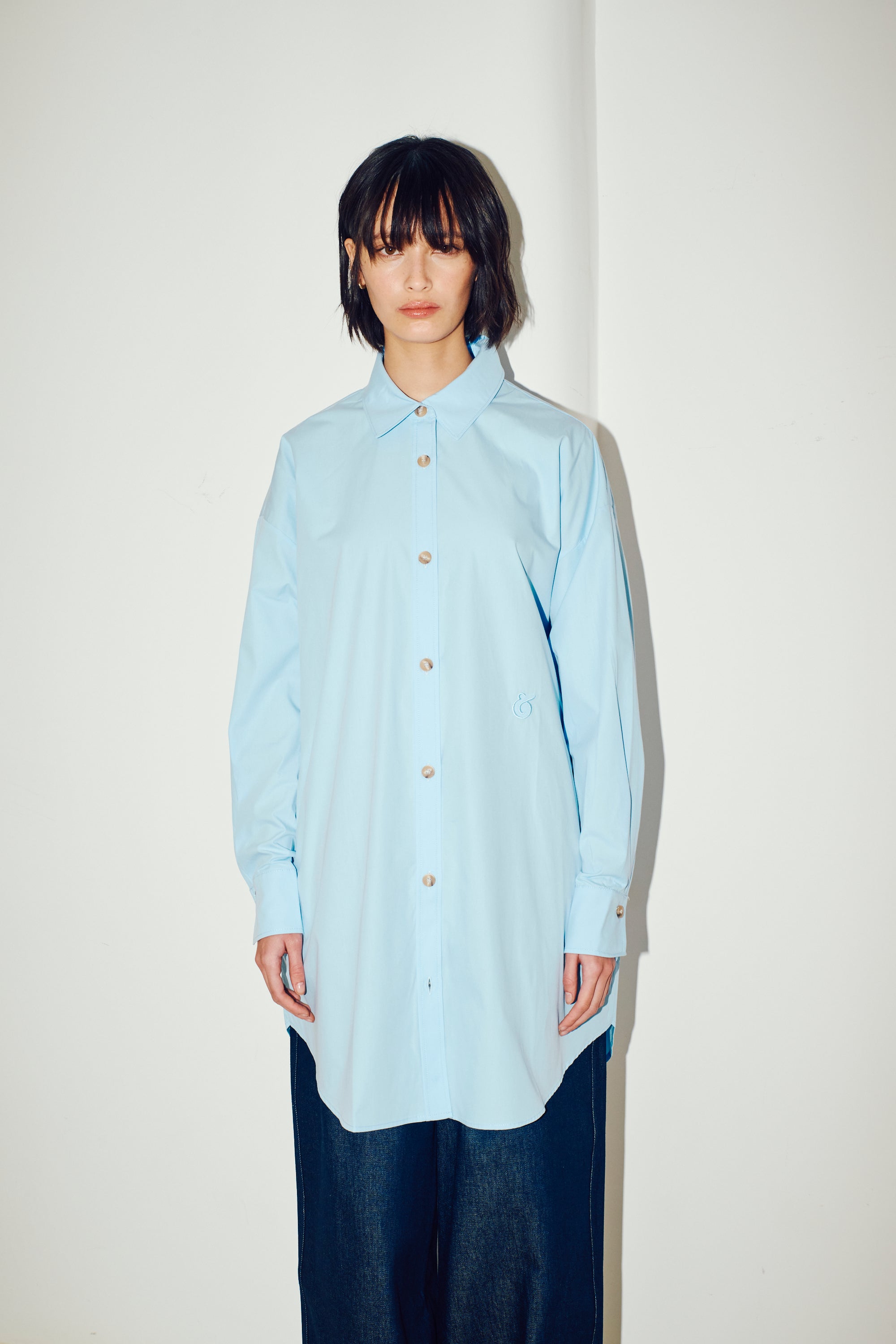 Cotton Poplin Oversized Shirt Dress, BLUE / M