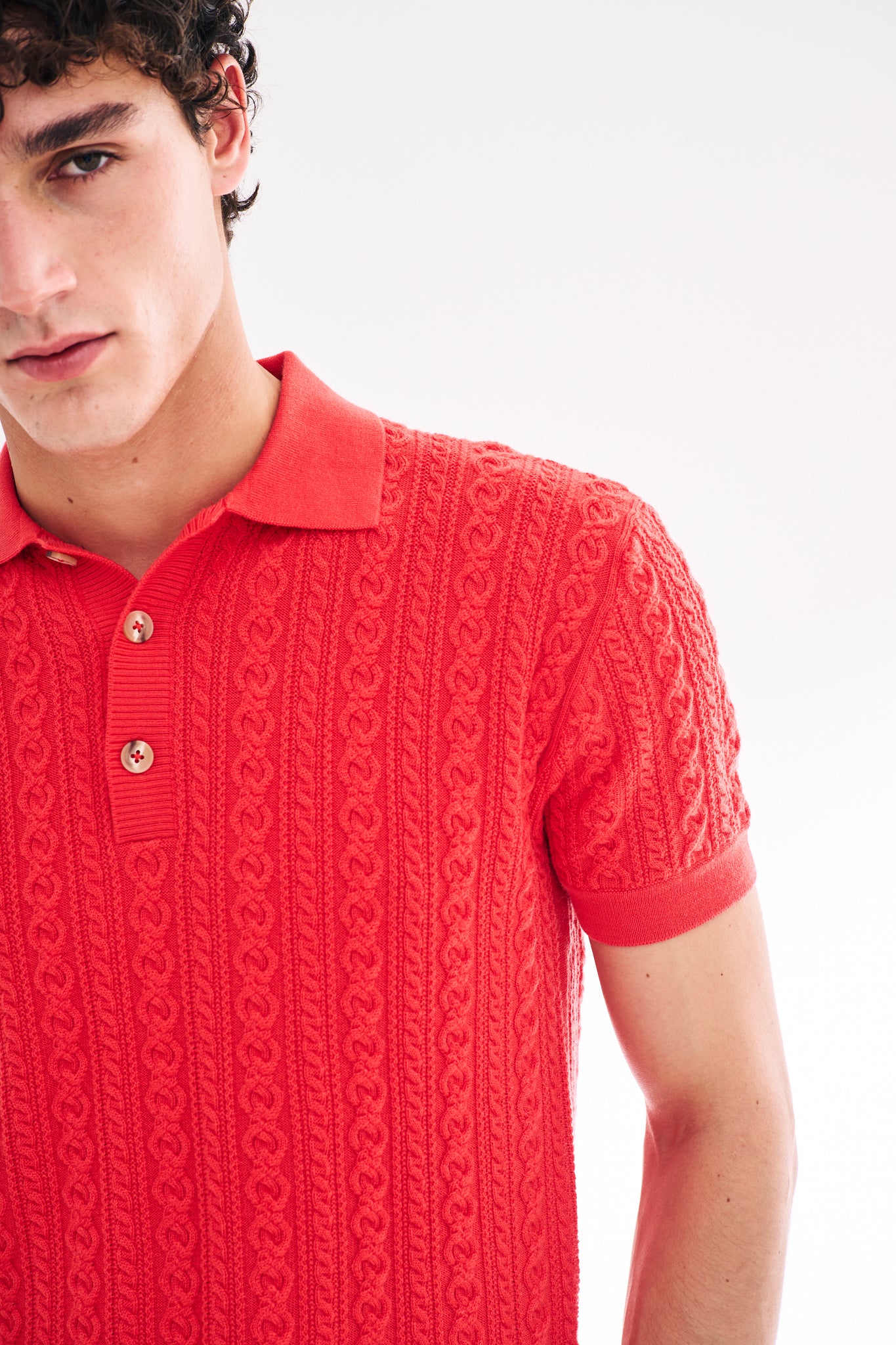 SS Cable Knit Polo