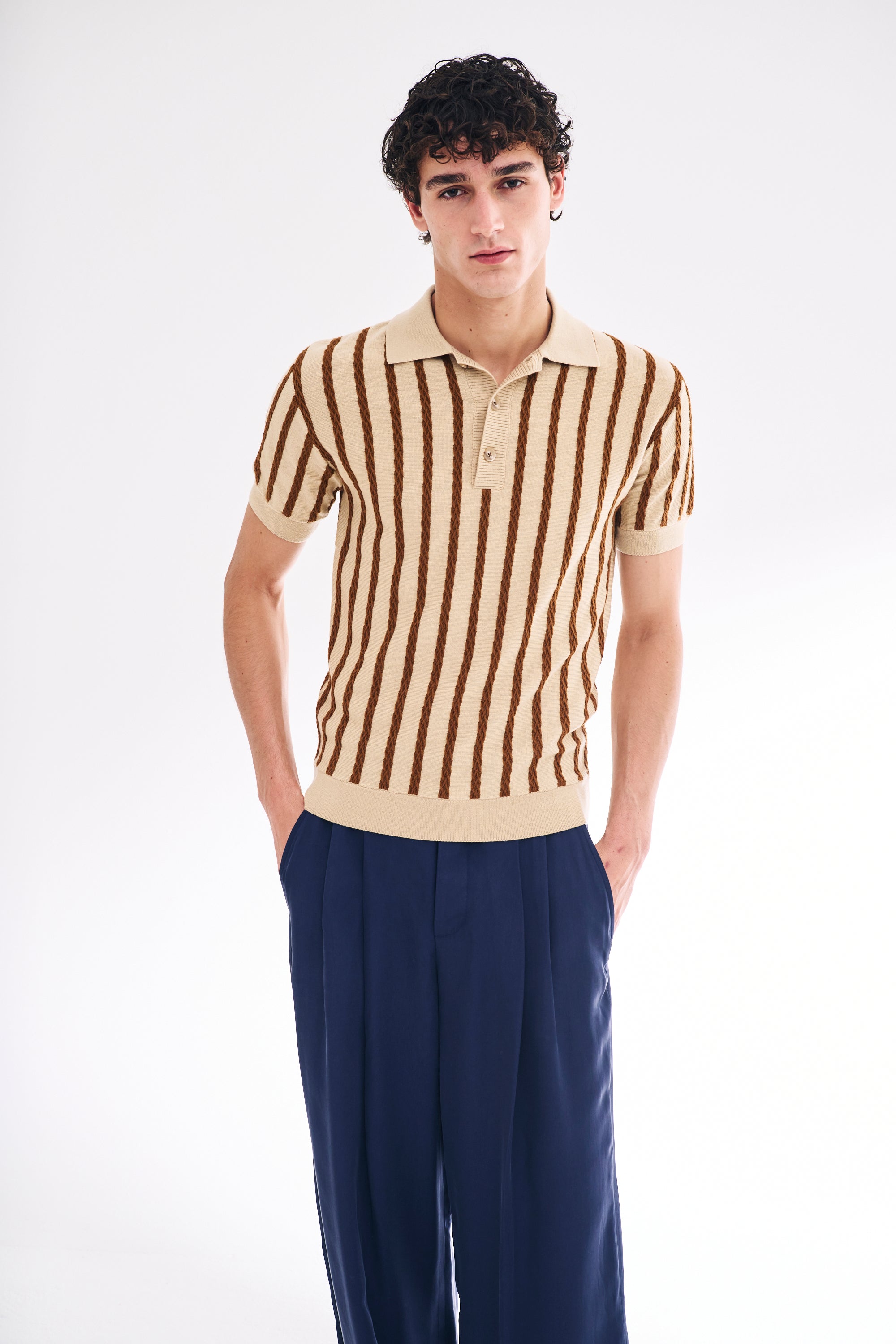 SS Textured Stripe Polo – King & Tuckfield