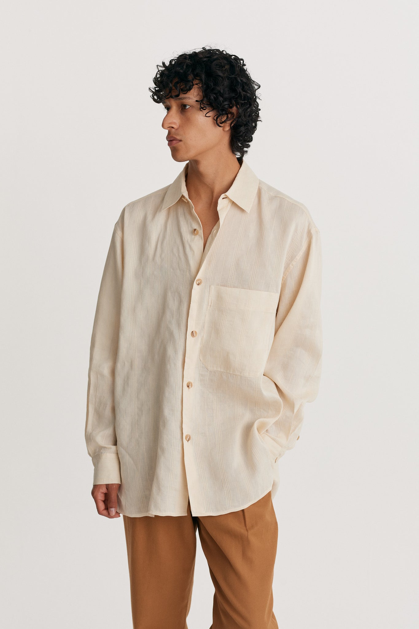 Pocket Oversized Roll Sleeve Shirt, ECRU / XL Pocket Oversized Roll Sleeve Shirt, ECRU / XL
