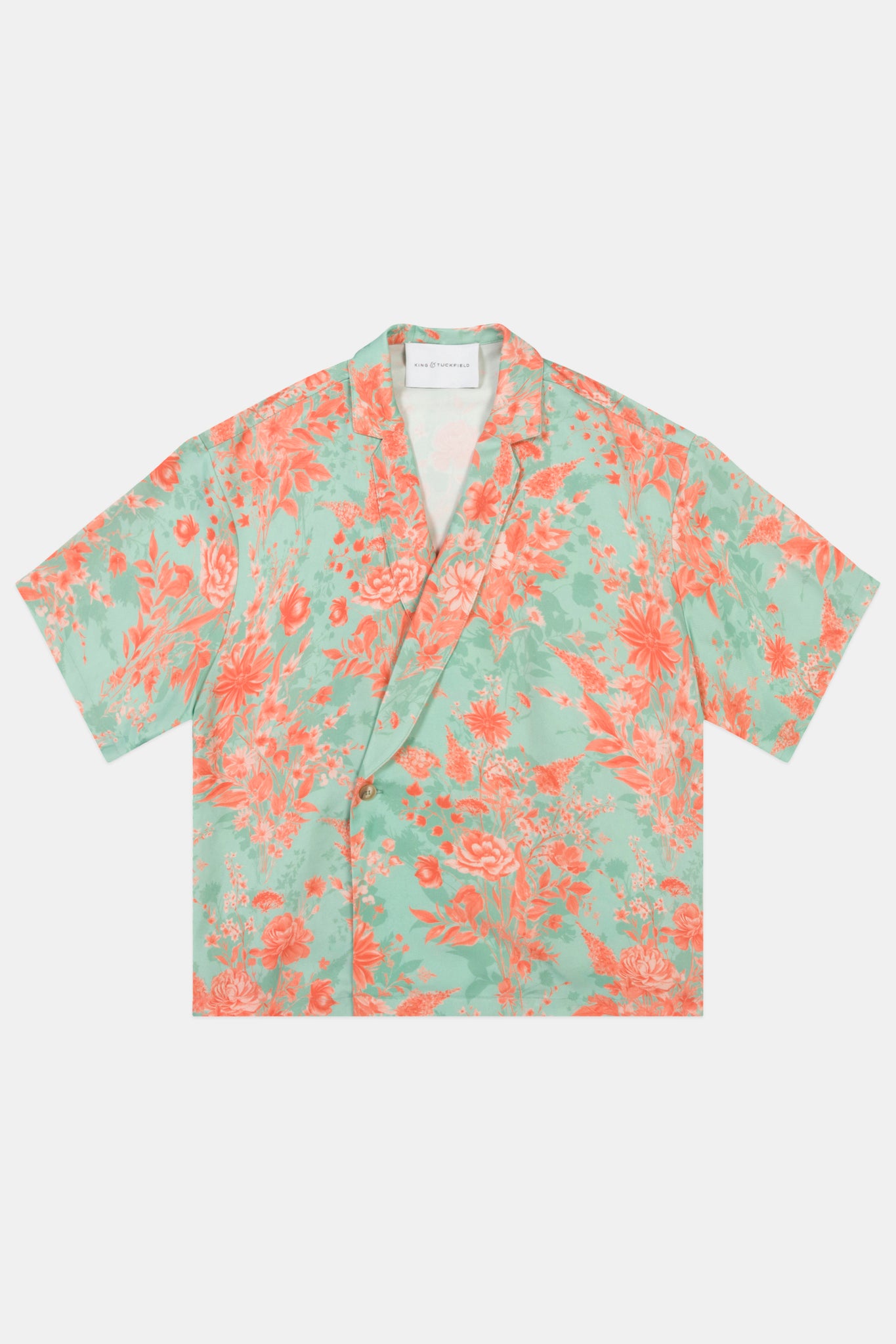 Bouquet-Print Notch-Collar Wrap Shirt