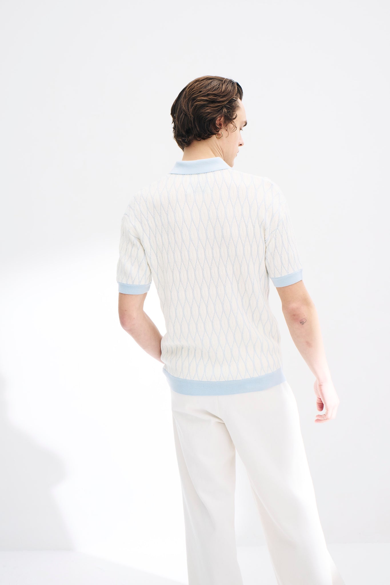 Textured Pattern Merino Wool Polo