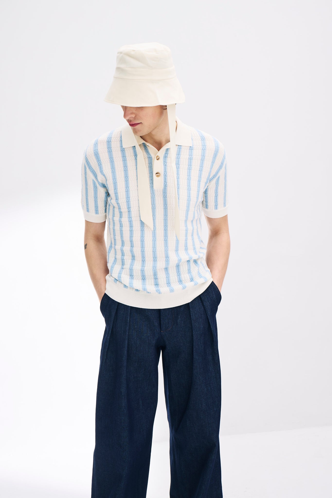 Textured-Stripe Merino Wool Polo
