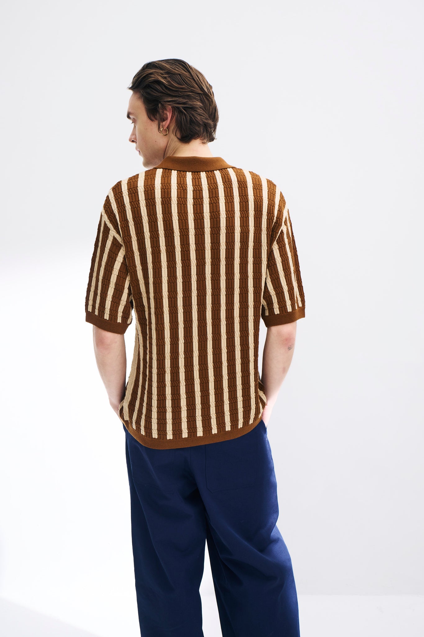 Textured-Stripe Camp Collar Shirt